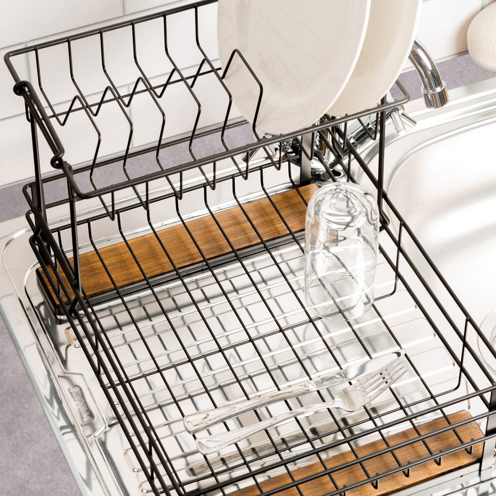 Malmo 2 Tier Bamboo Dish Drainer Black Image 3