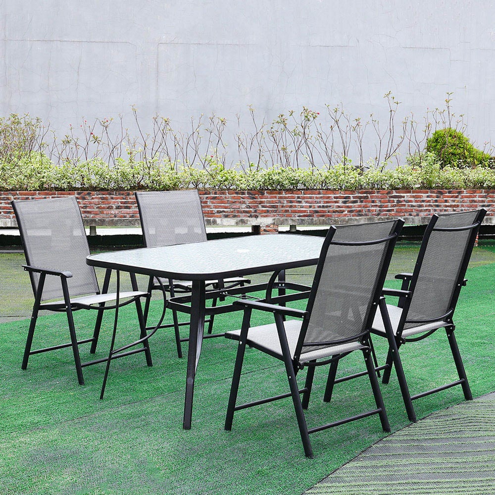 Living and Home Glass 4 Seater 150cm Rectangular Garden Dining Set Black Image 5