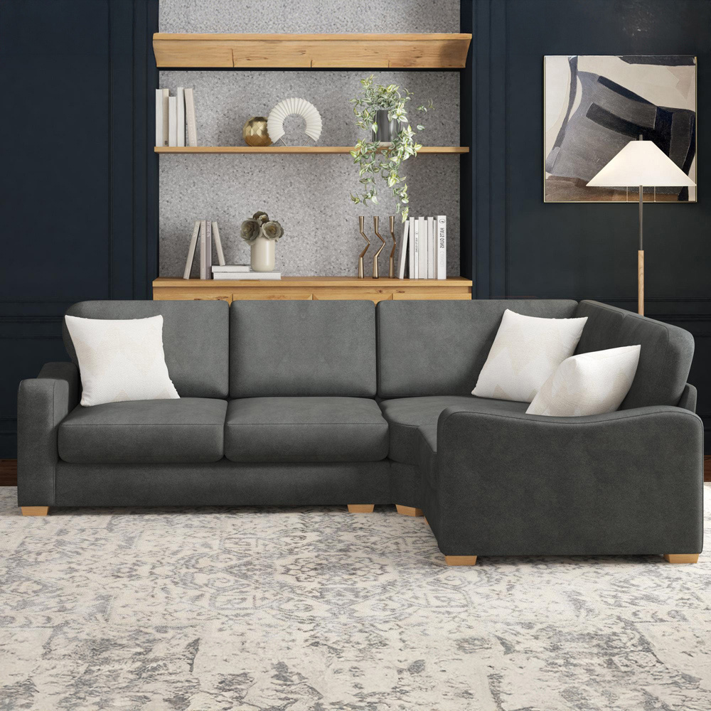 Theadford 3 Seater Steel Plush Velvet Fixed Back Right Hand Corner Sofa Image 5