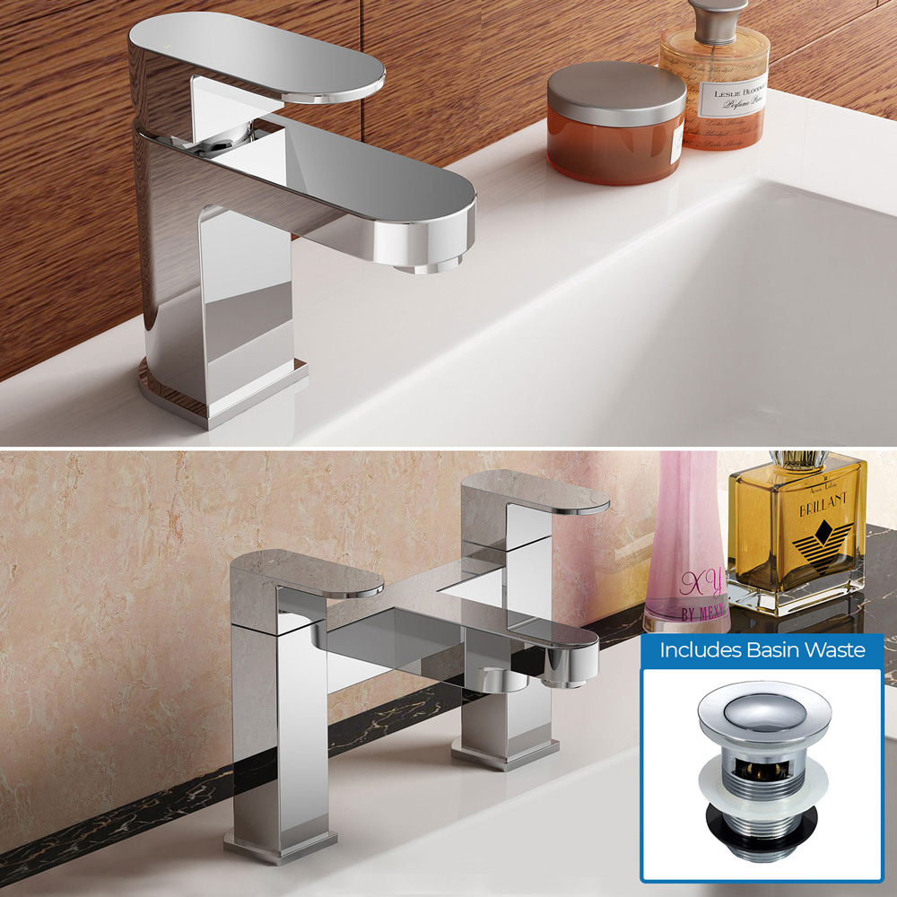 Nes Home Kento Chrome Cloakroom Basin Mono and Bath Filler with Mixer Tap Set Image 2