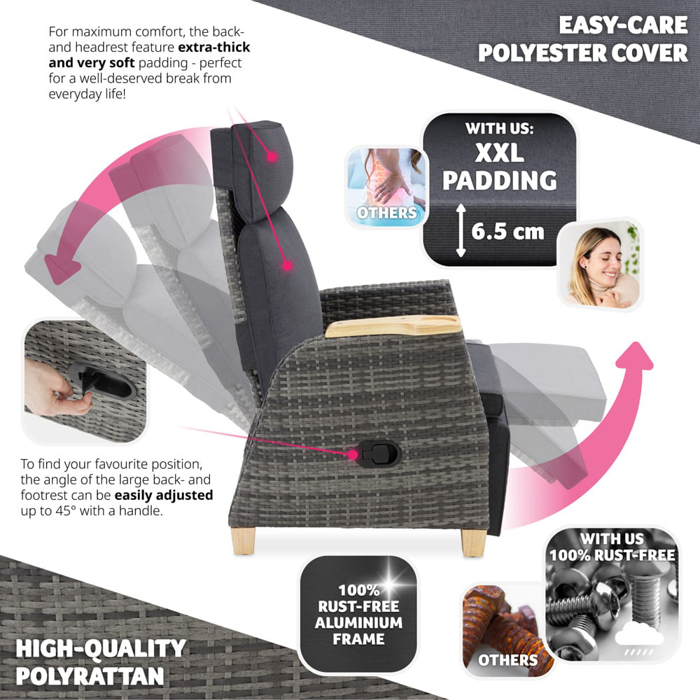 tectake Pescara Grey Adjustable Reclining Garden Armchair Image 4