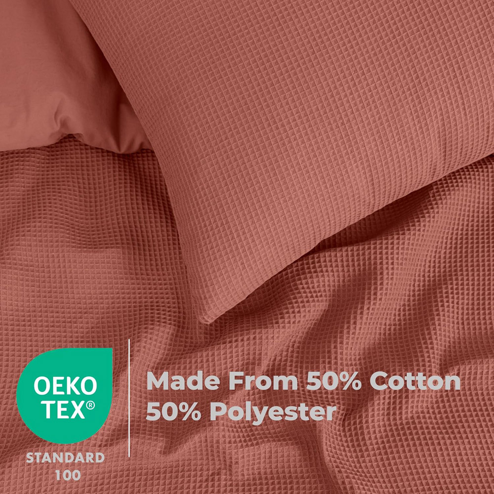 MHG Living King Size Terracotta Chunky Waffle Duvet Cover Set Image 3