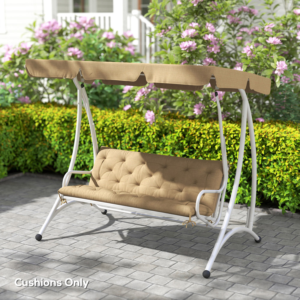 Outsunny 3 Seater Khaki Garden Bench Cushion with Ties 49 x 150cm Image 3