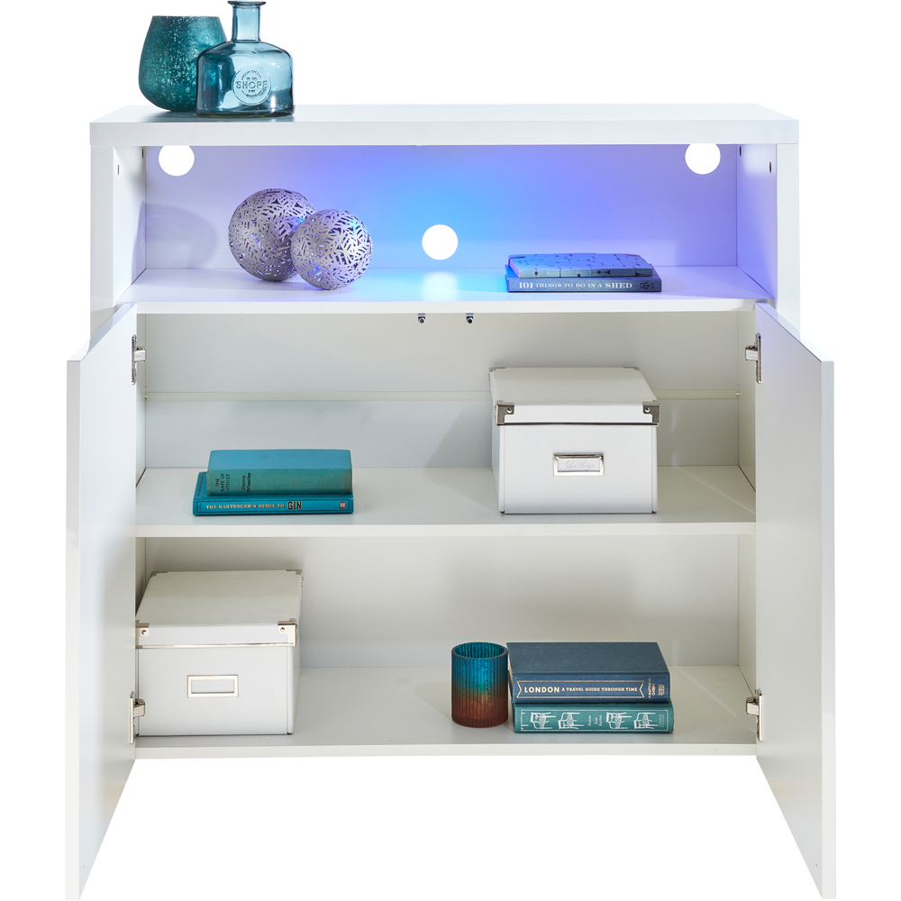 MMT Furniture Designs 2 Door Single Shelf Matt Gloss White Modern Buffet Cabinet with LED Image 4
