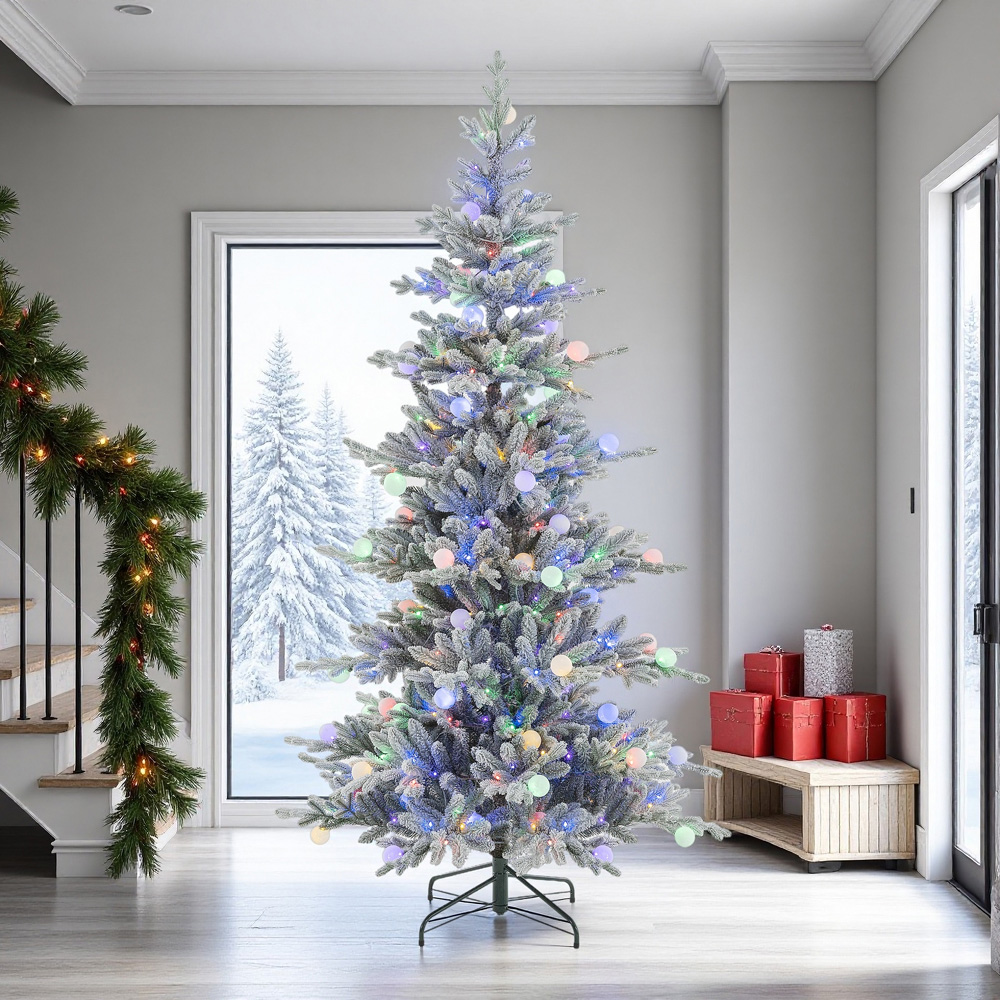 Festive Christmas Aurora Multicolour Pre-Lit Winter Glow Flocked Artificial Xmas Tree 7.5ft Image 2