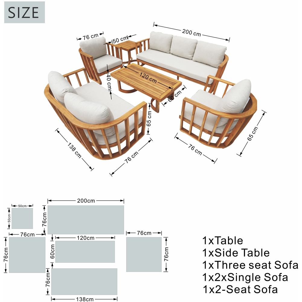 Direct wicker Teak 7 Seater Acacia Wood Curved Sectional Garden Sofa Set Image 8