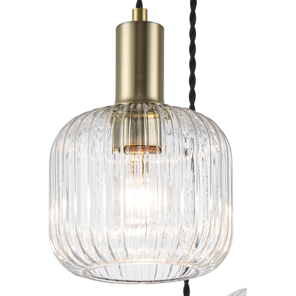 Cosylyte Maple Brushed Brass Ribbed Glass 3 Light Cluster Pendant Light Image 5