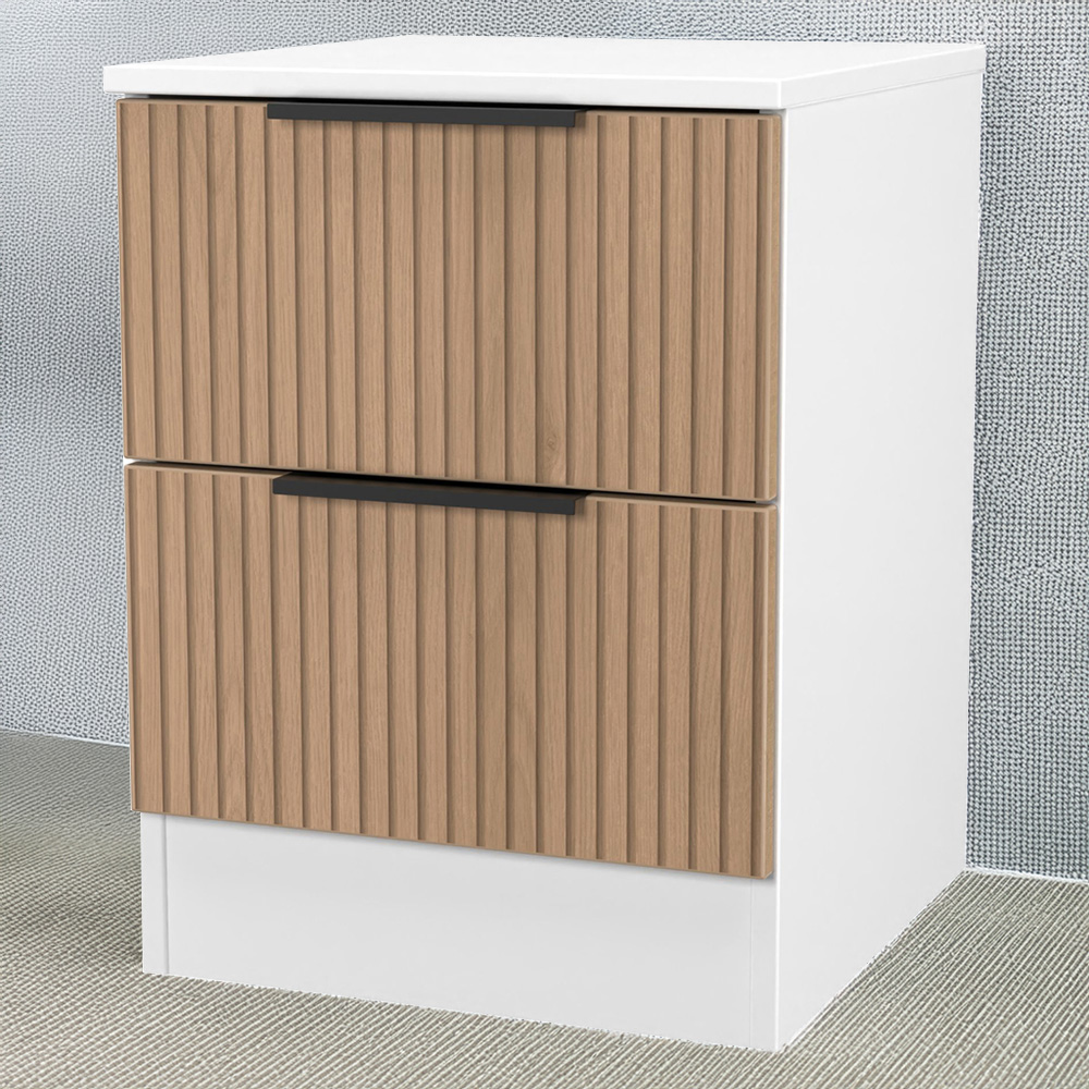 Crowndale Java 2 Drawer Slatt Effect and White Compact Bedside Cabinet Image 1