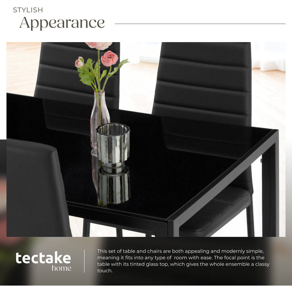 tectake Berlin 4 Seater Black Faux Leather Dining Table Set Image 7