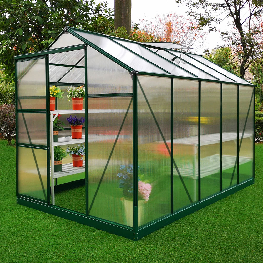 MonsterShop Green 6 x 10ft Polycarbonate Greenhouse with Base Image 2