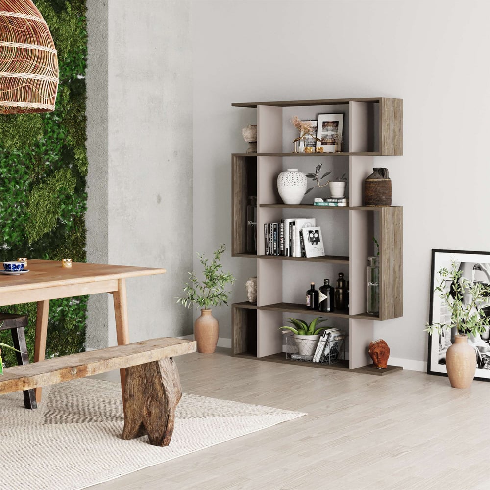 Decortie Mito Tall Dark Coffee and Mocha Grey Bookcase Image 3