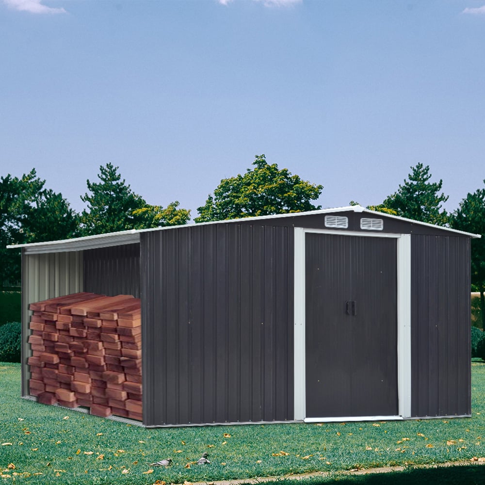 Living and Home 10 x 8ft Metal Garden Shed with Log Storage Image 2