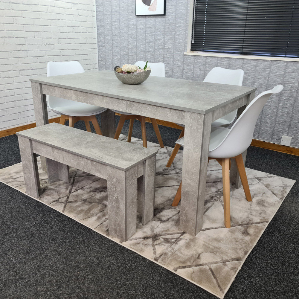 Portland Plastic Leather 6 Seater Dining Set with Bench Stone Grey and White Image 4