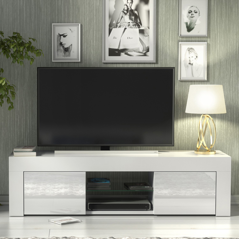 Creative Furniture Loom White and White Gloss 2 Door 2 Shelf TV Unit Image 4