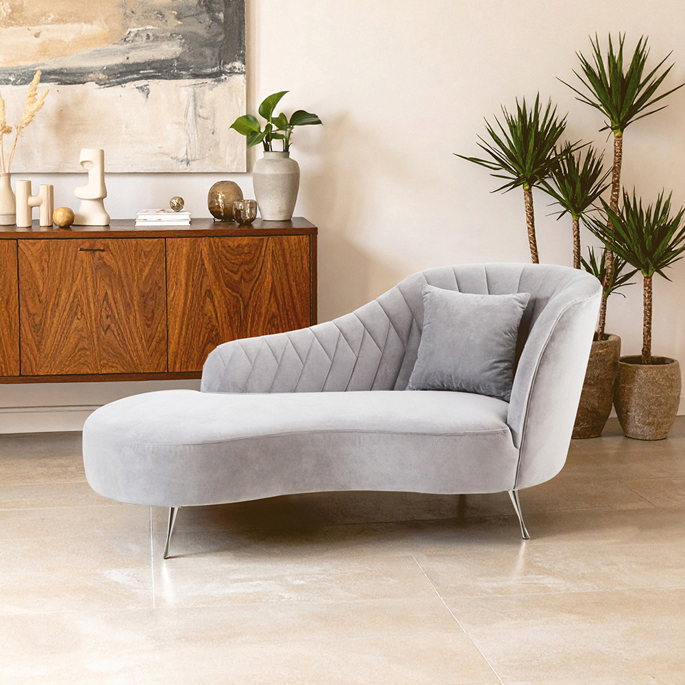 Premier Housewares Rene Grey Velvet Right Hand Chaise Longue Image 3