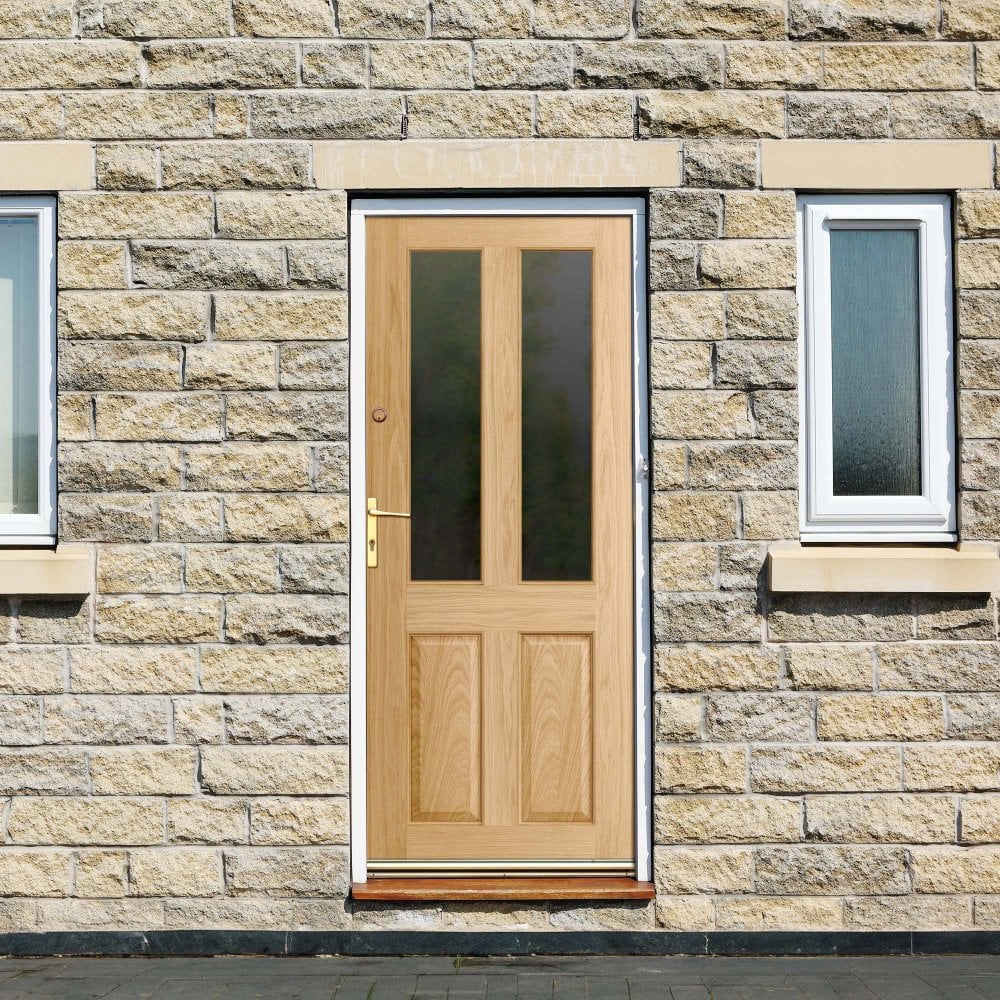 Oak 4 Panel 2 Light Obscure Double Glazed External Door 1981 x 762mm Image 2