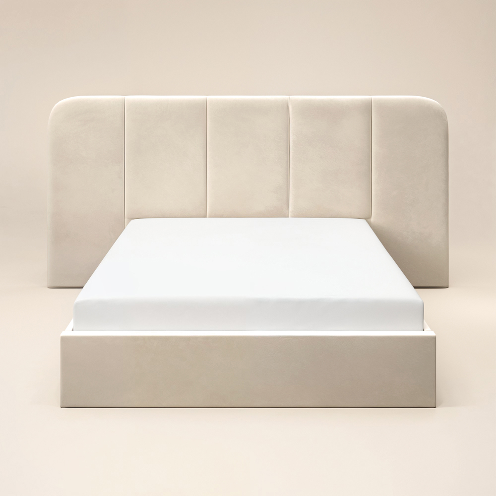 Solace+Co Sienna Double Cream Velvet Ottoman Storage Bed Image 3