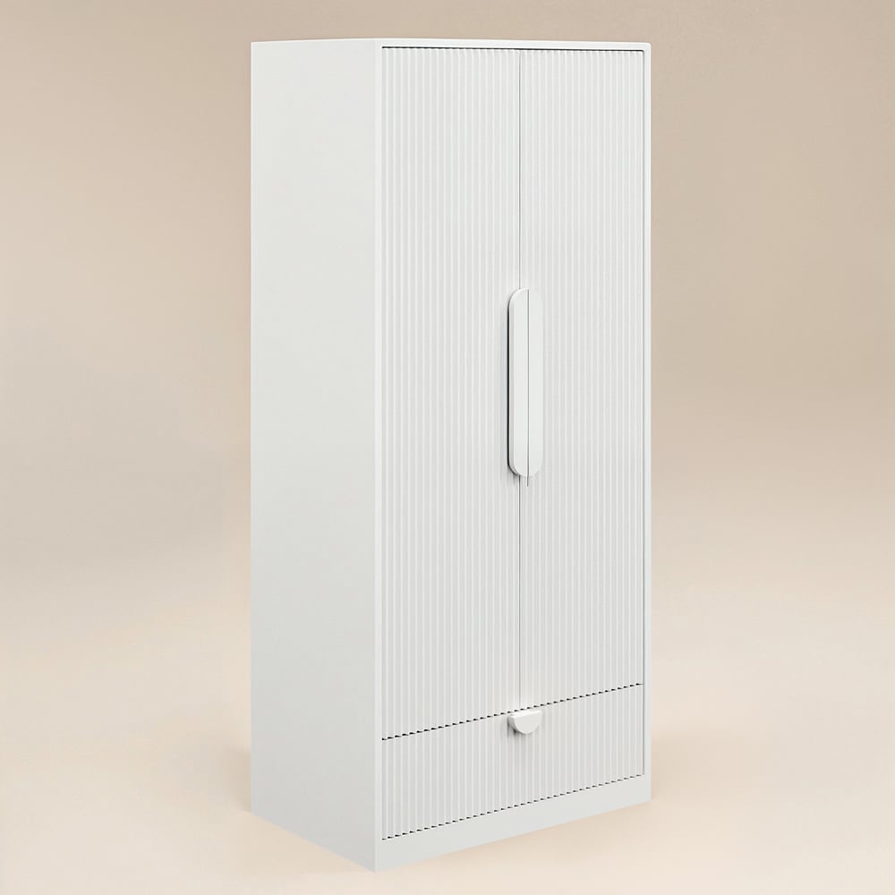 Flair Calista 2 Door Single Drawer White Ribbed Wardrobe Image 2