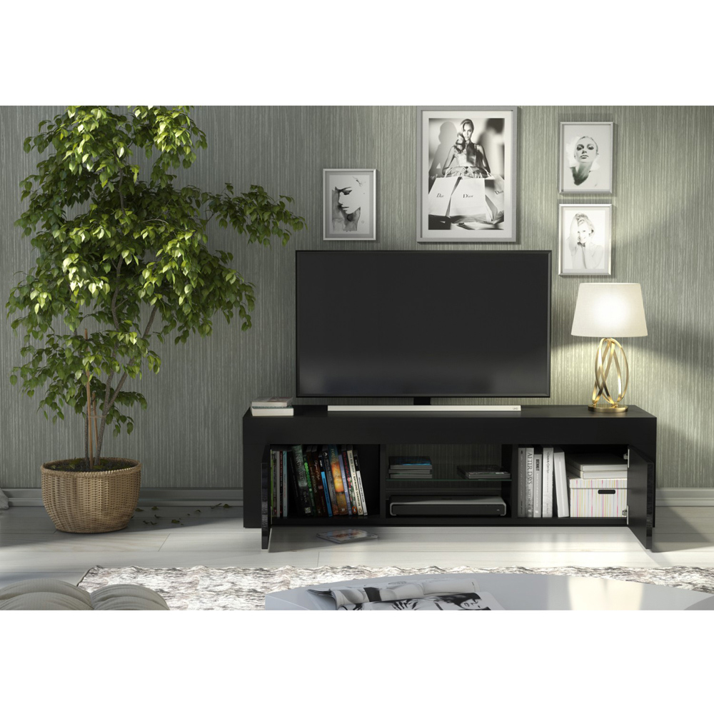 Creative Furniture Loom Black and Black Gloss 2 Door 2 Shelf TV Unit Image 6