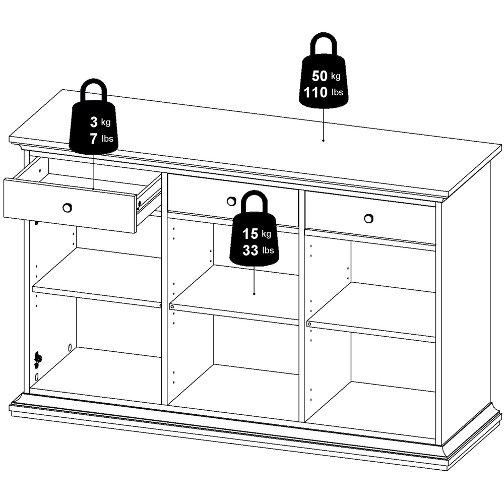 Florence 3 Door 3 Drawer White Sideboard Image 7