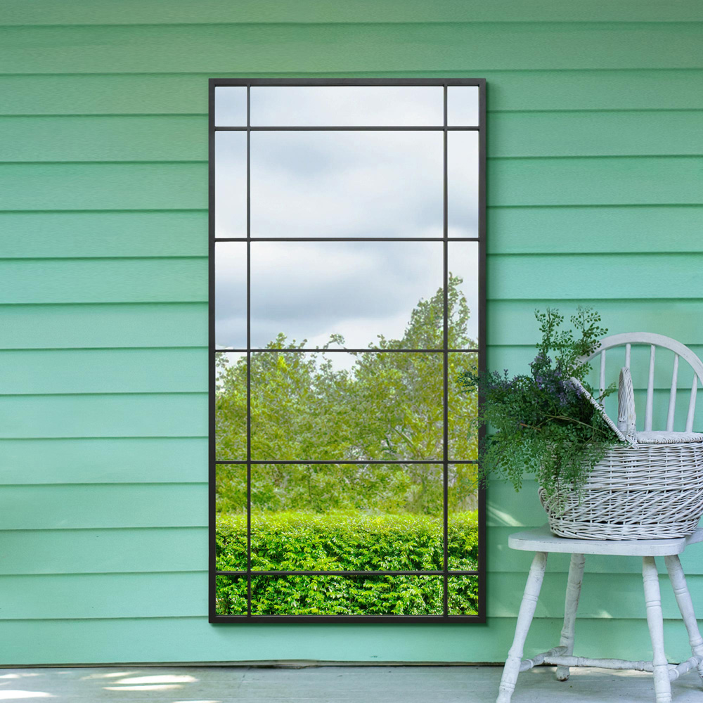 MirrorOutlet The Tabula Black Metal Window Outdoor Garden Wall Mirror 160 x 80cm Image 7