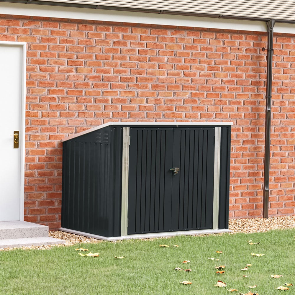 Living and Home 6.2 x 3.7ft Black Steel Bin Storage Shed with Hydraulic Lid Image 2