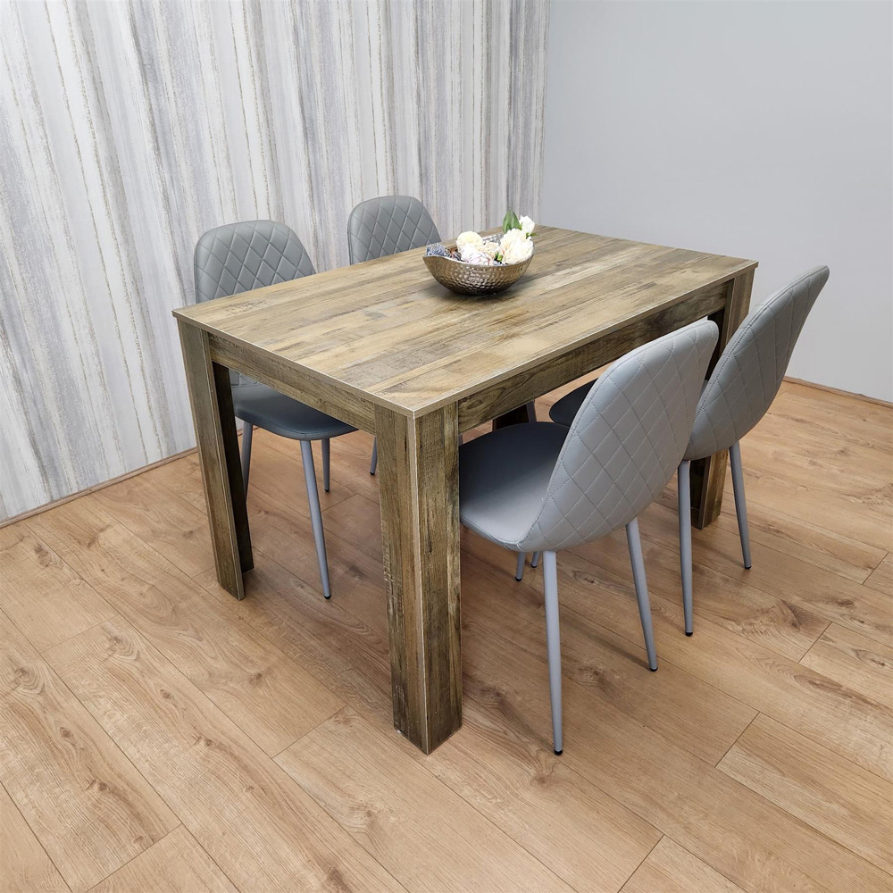 Portland 4 Seater Dining Set Rustic Effect and Grey Gem Image 7