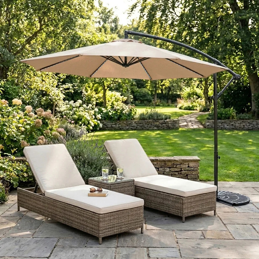 MonsterShop LED Beige Cantilever Parasol with Half Fan Base 3m Image 2
