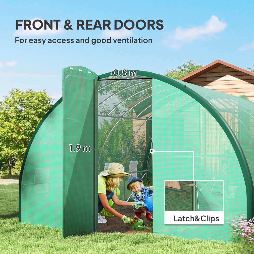 Outsunny 9.8 x 13ft Green Tunnel Greenhouse with Hinged Door Image 6