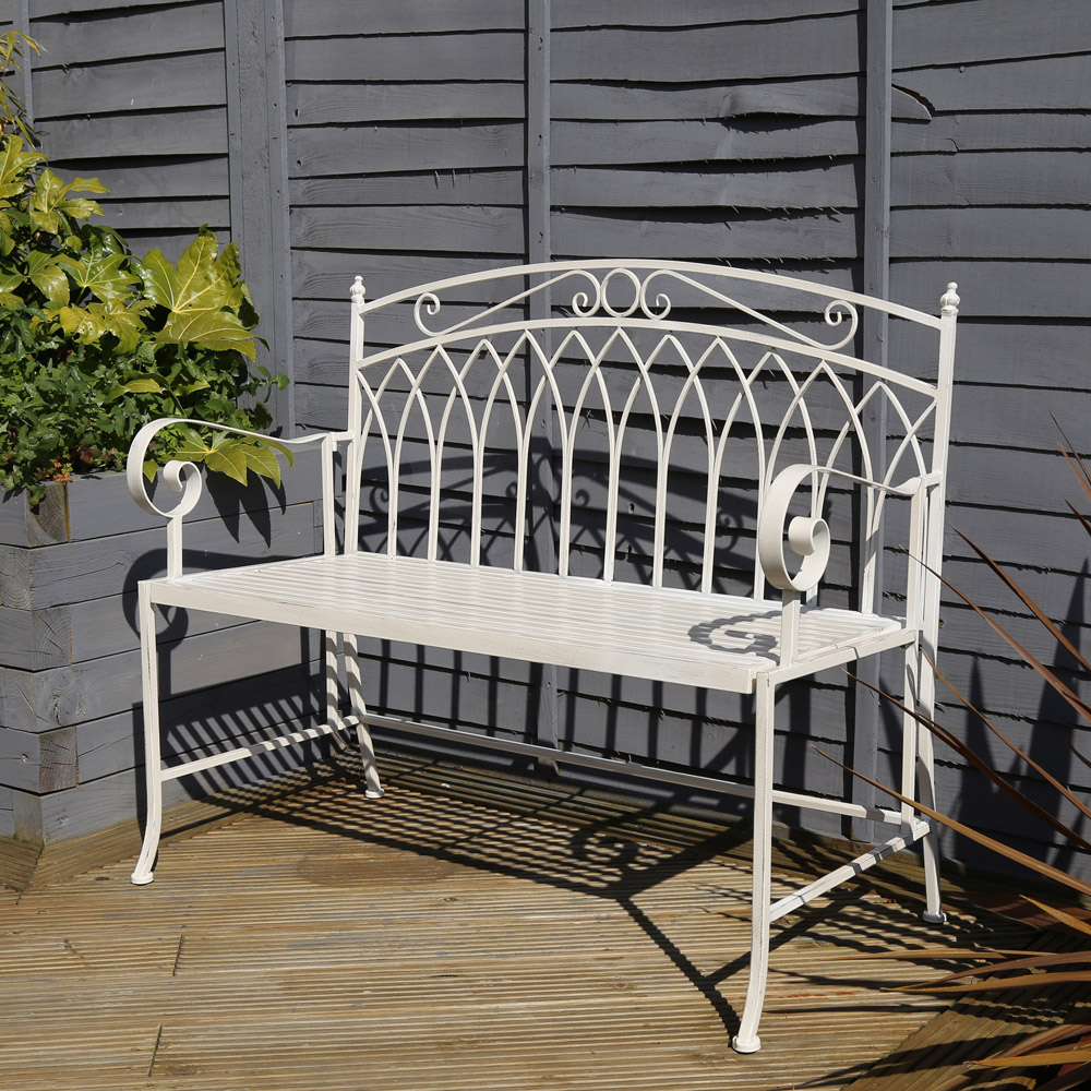Charles Bentley Wrought Iron White Bench Image 4