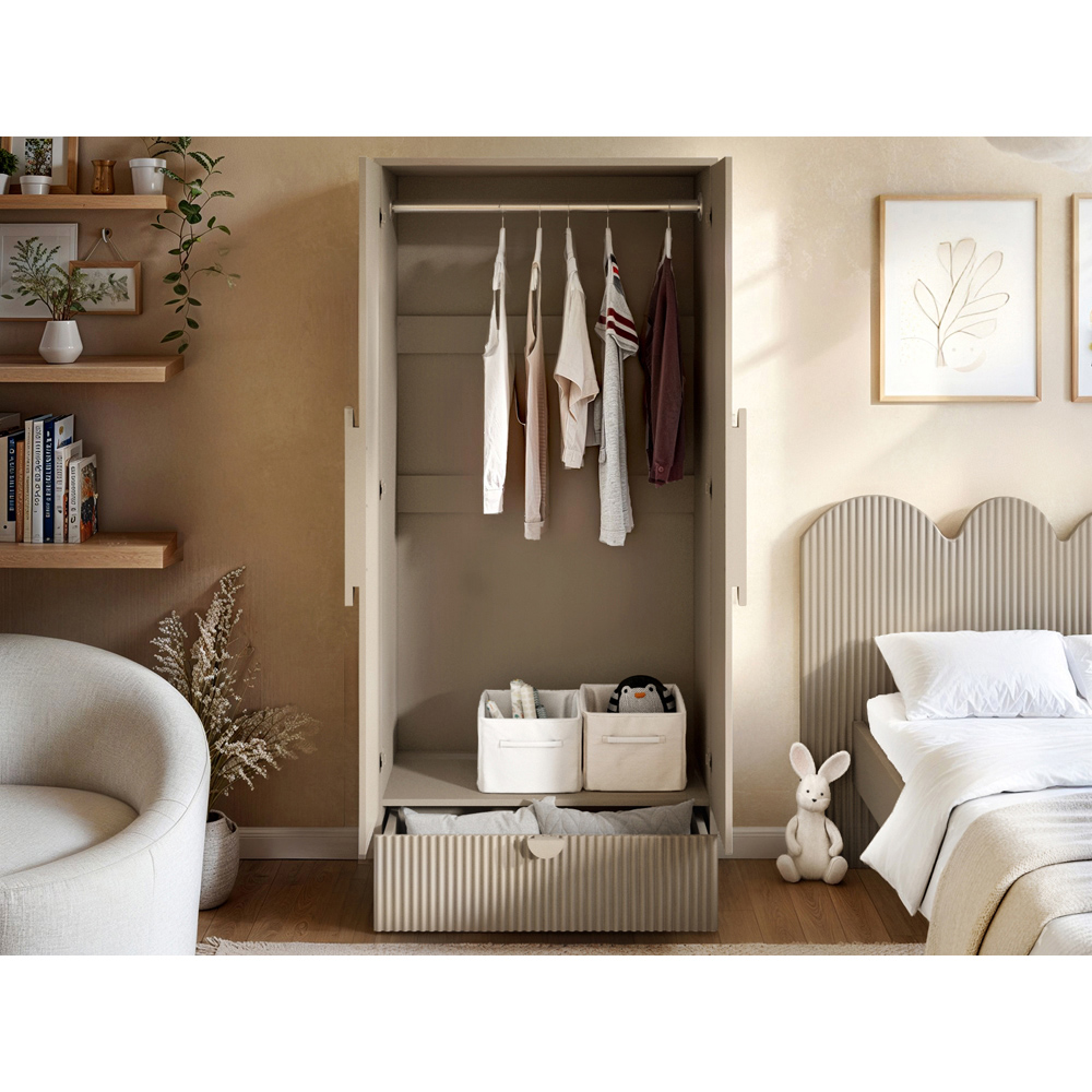 Flair Calista 2 Door Single Drawer Dark Beige Ribbed Wardrobe Image 4
