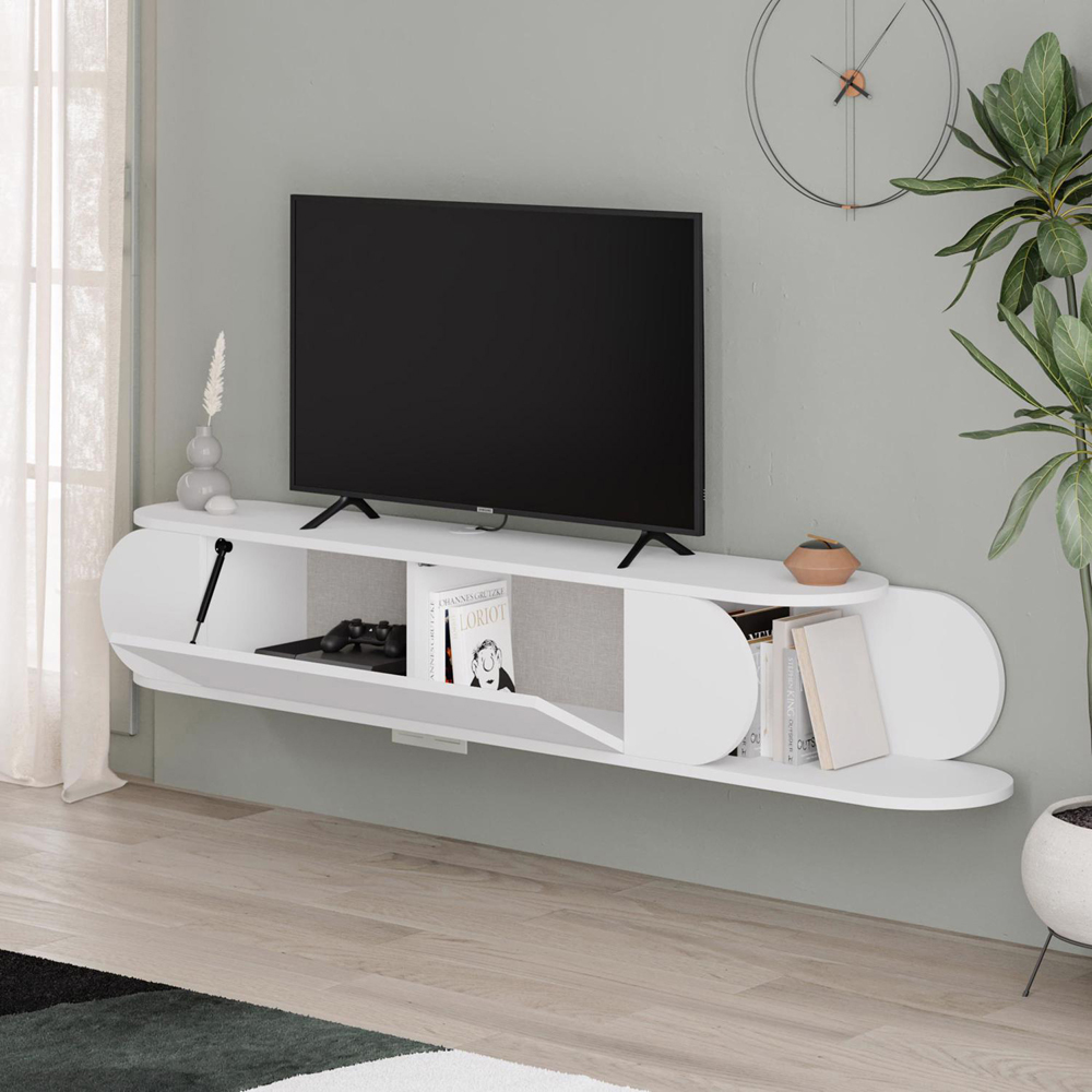 FWStyle Tone Single Door 2 Shelf White Wall Mounted TV Unit Image 3