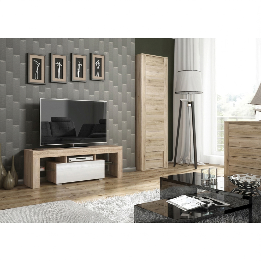Creative Furniture Floe Oak and White Gloss Single Door 3 Shelf TV Unit Image 5