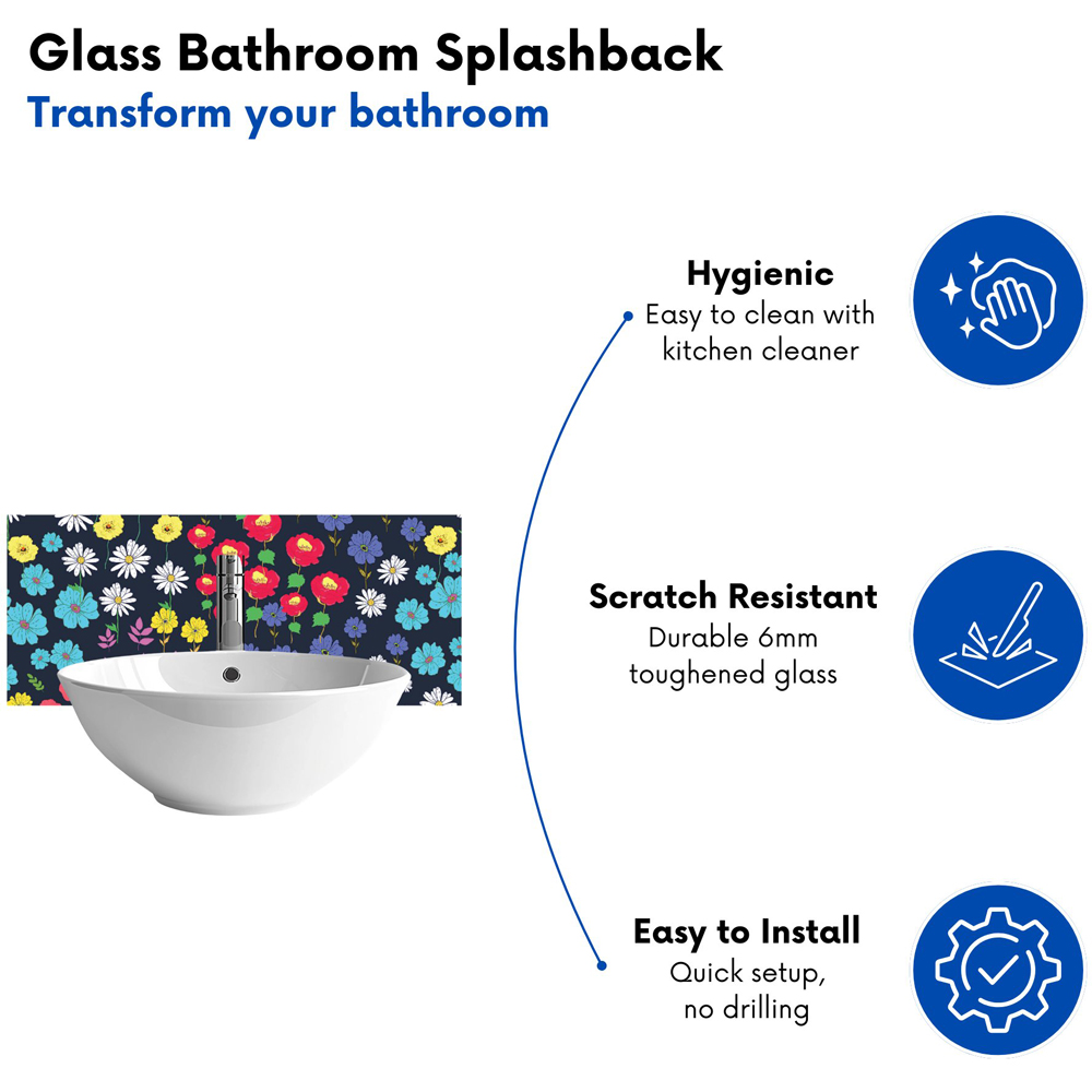 Warren Reed Designer Multicoloured Flower Pattern Glass Bathroom Splashback 25 x 60cm Image 4