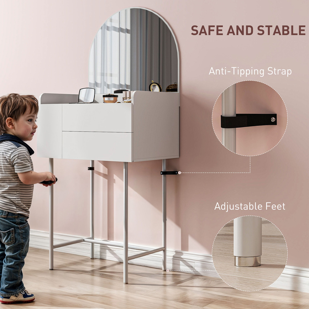 Portland 3 Drawer White Makeup Dressing Table with Mirror Image 7