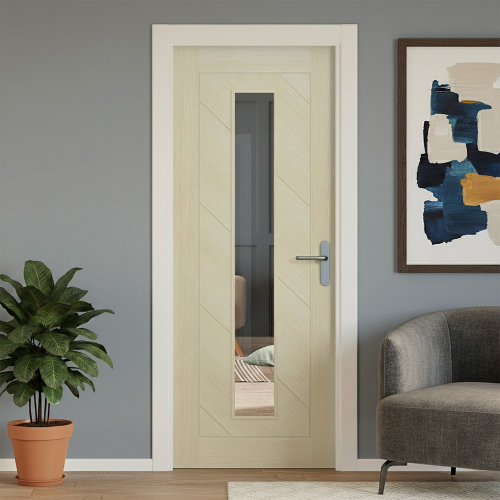 Stockholm Oak Fully Finished Laminate Clear Glass Internal Door 1981 x 686 x 35mm Image 2