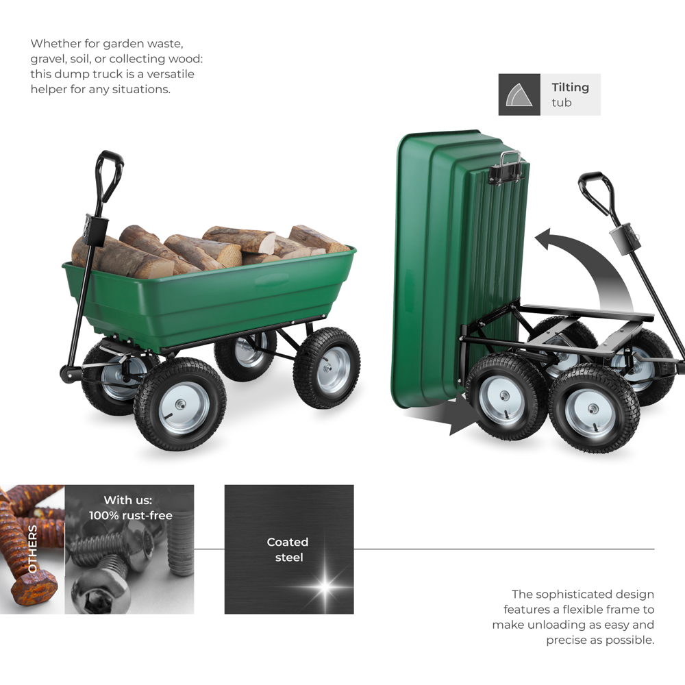 tectake Green Garden Trolley with Padded Handle 300kg Image 3
