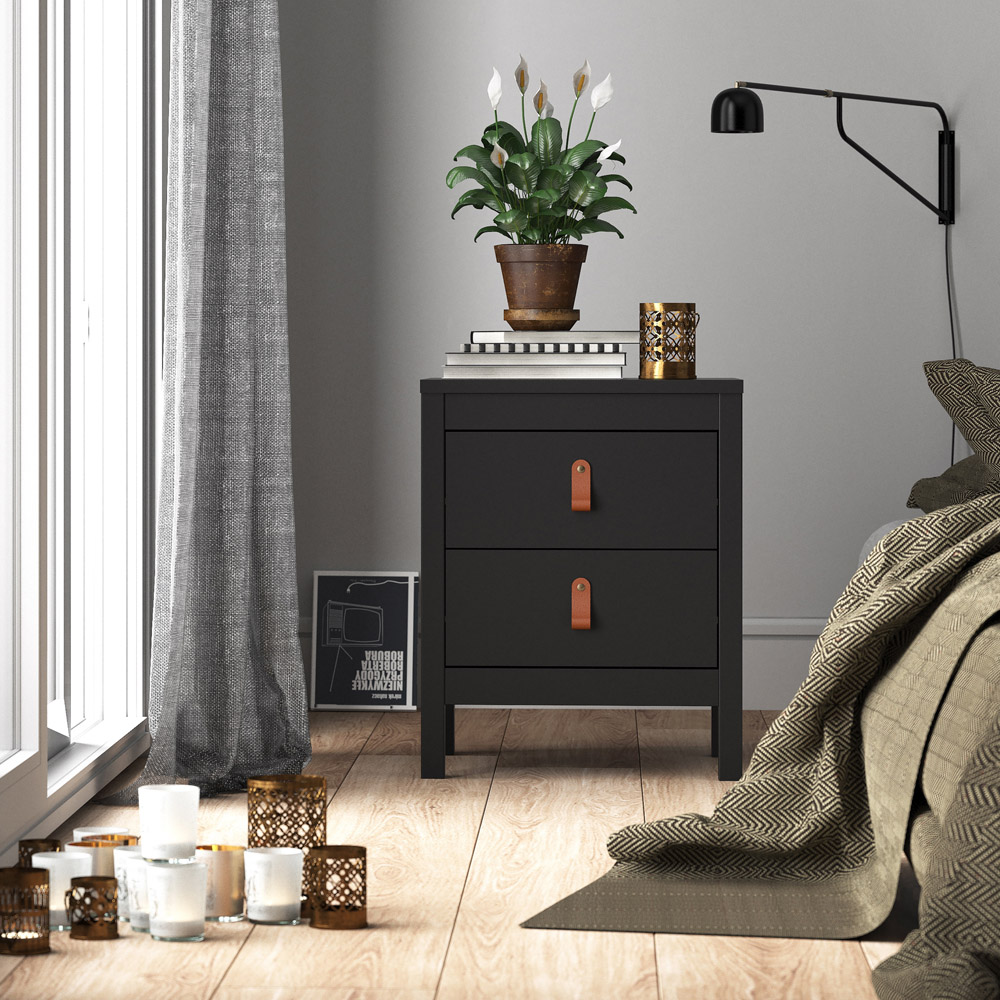 Florence Barcelona 2 Drawer Matt Black Bedside Table Image 6