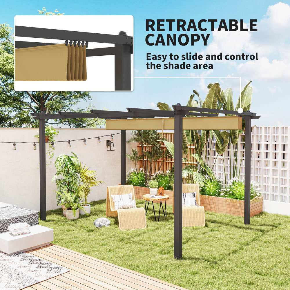 Outsunny 3 x 4m Khaki Aluminium Pergola Gazebo with Retractable Roof Image 4