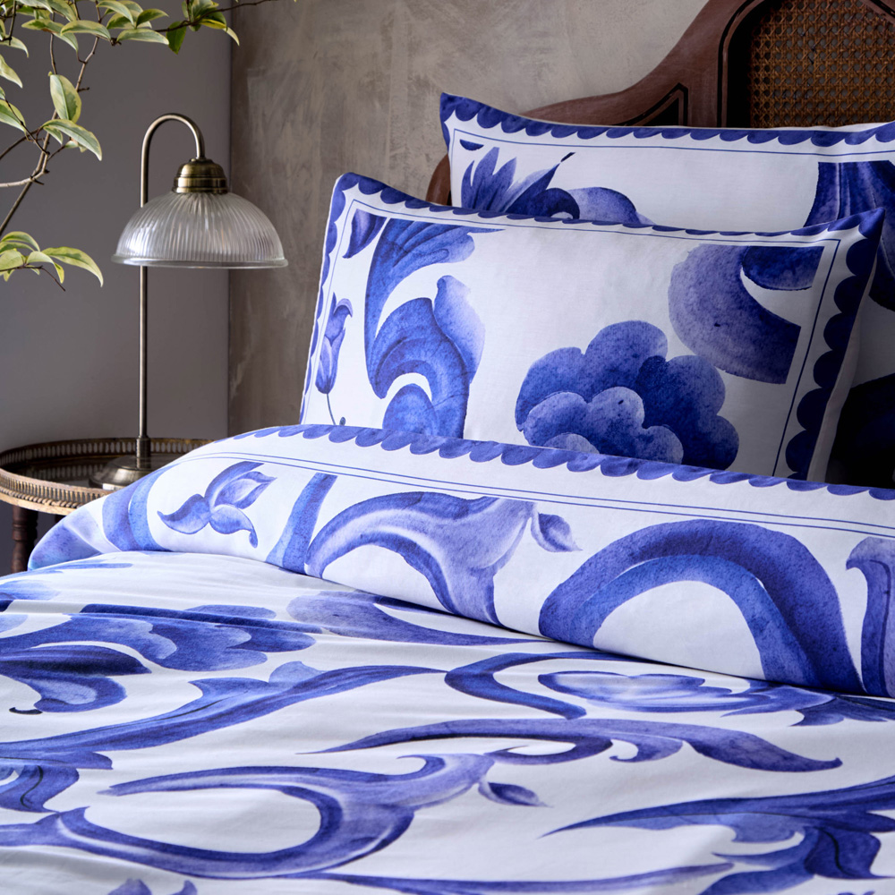 Paoletti Azzurro Double Blue Printed Cotton Duvet Set Image 2