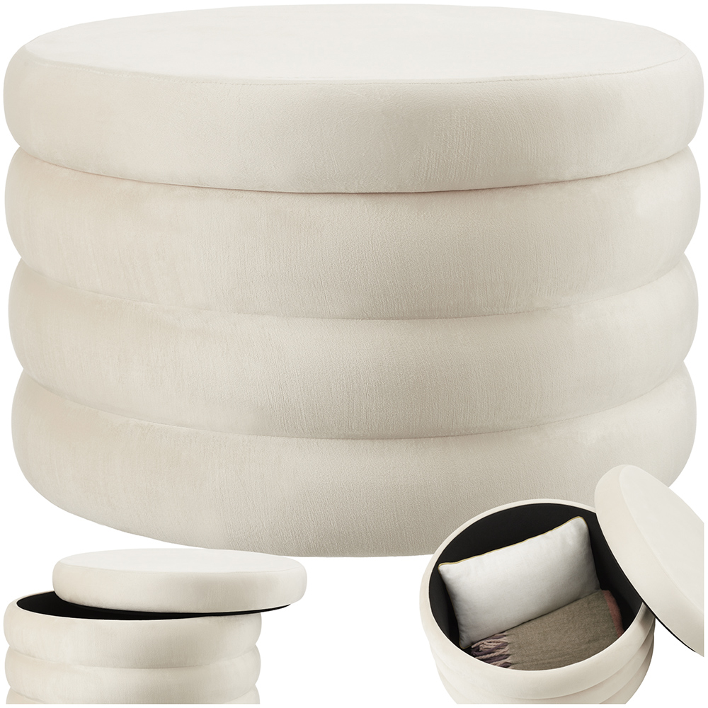 tectake Altu XL Cream Velvet Look Footstool Image 2