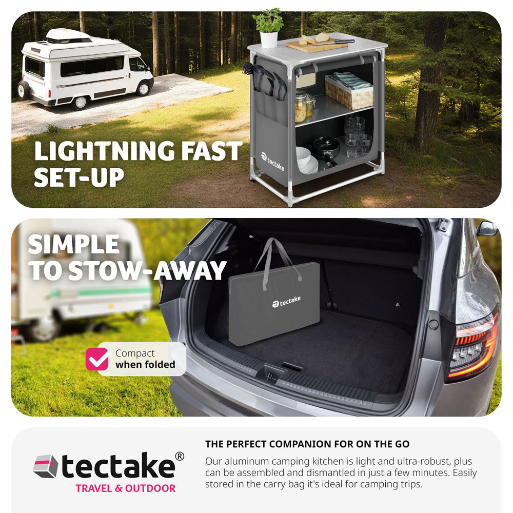 tectake 2 Compartment Grey Foldable Camping Kitchen Image 7