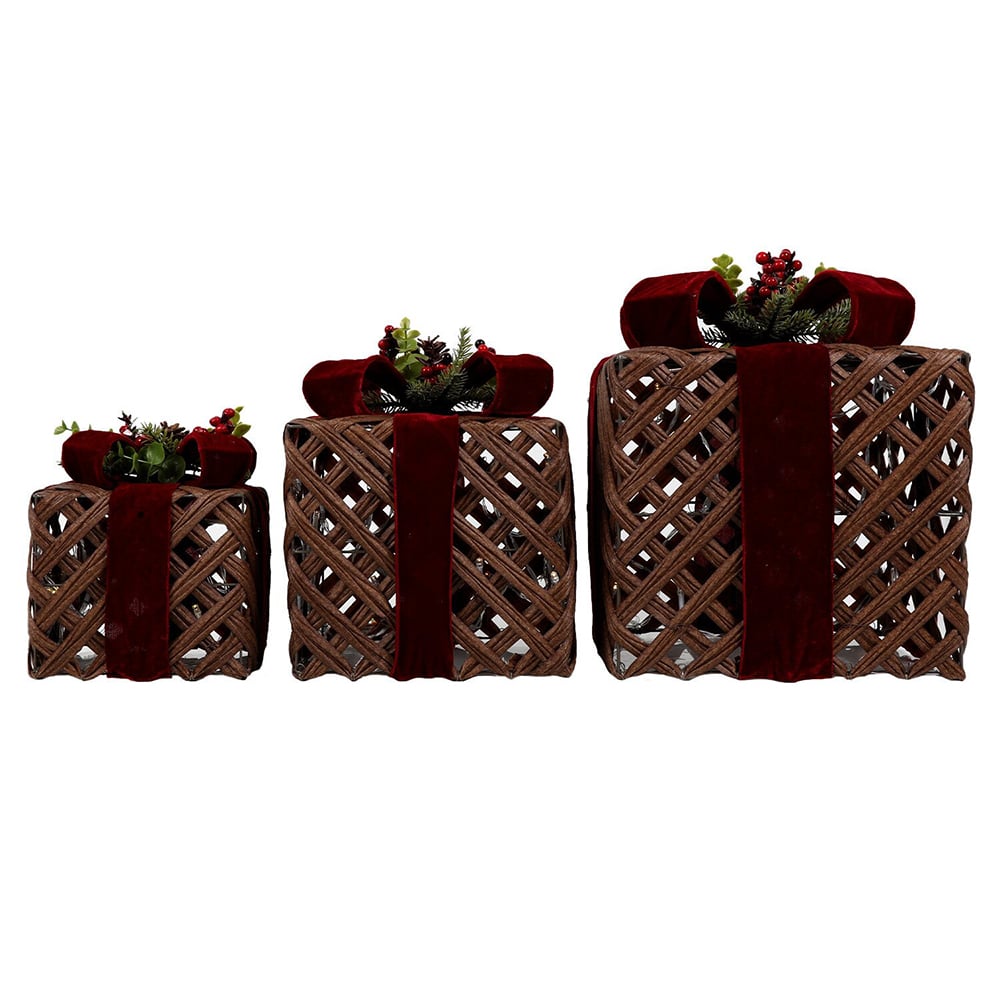 Set of 3 LED Velvet Presents - Red Image 6