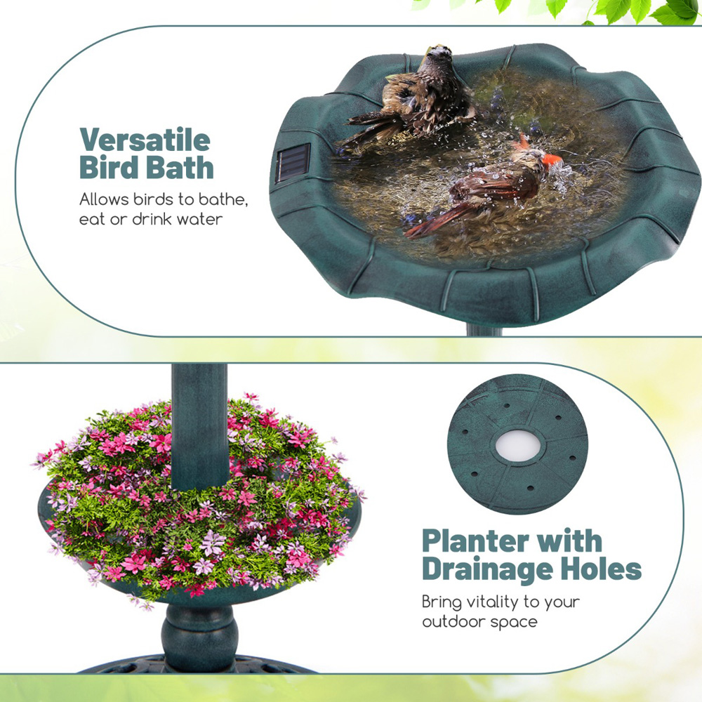 Costway Antique Solar Powered Bird Bath and Feeder Set Image 5