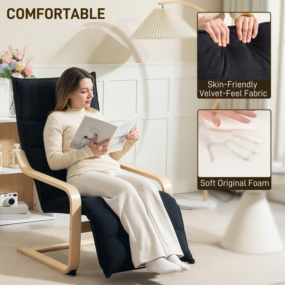 Portland Black Birch Wood Lounge Chair Image 7