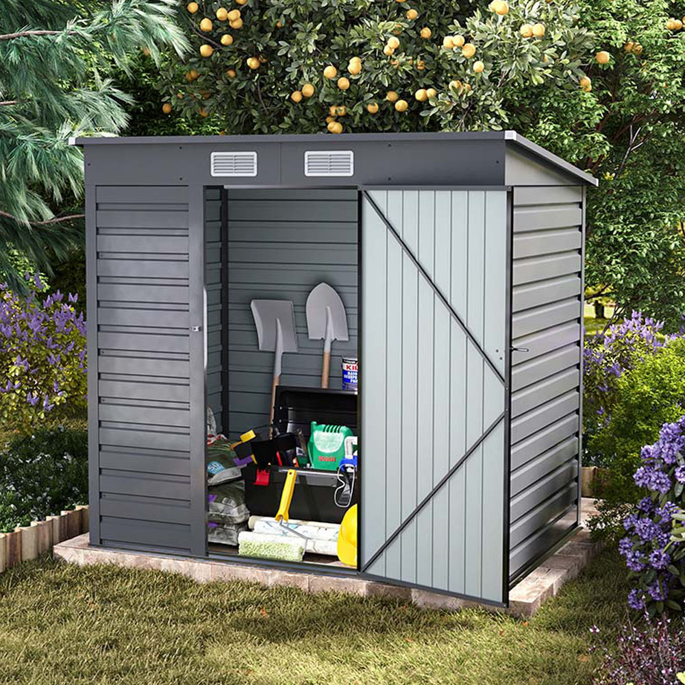Living and Home 6.1 x 4ft Outdoor Galvanised Steel Storage Shed Grey Image 2