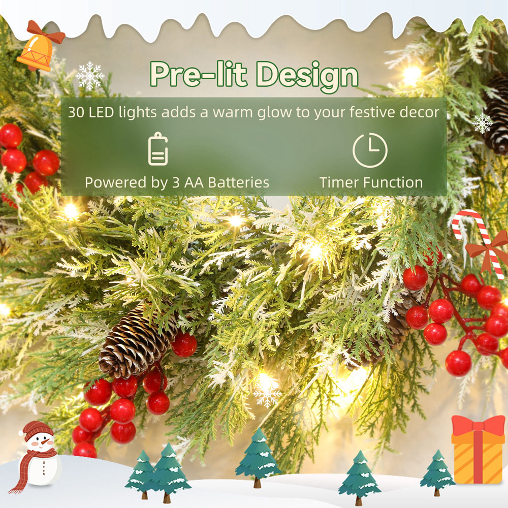Everglow 30 Warm White LED Pre-Lit Wreath with Berries and Pinecones 60cm Image 5