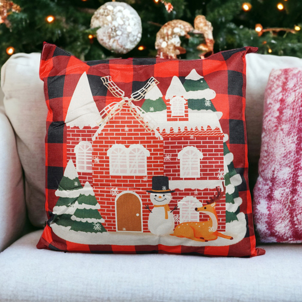 Xmas Haus Festive Black and Red Plaid House Christmas Cushion 45 x 45cm Image 3