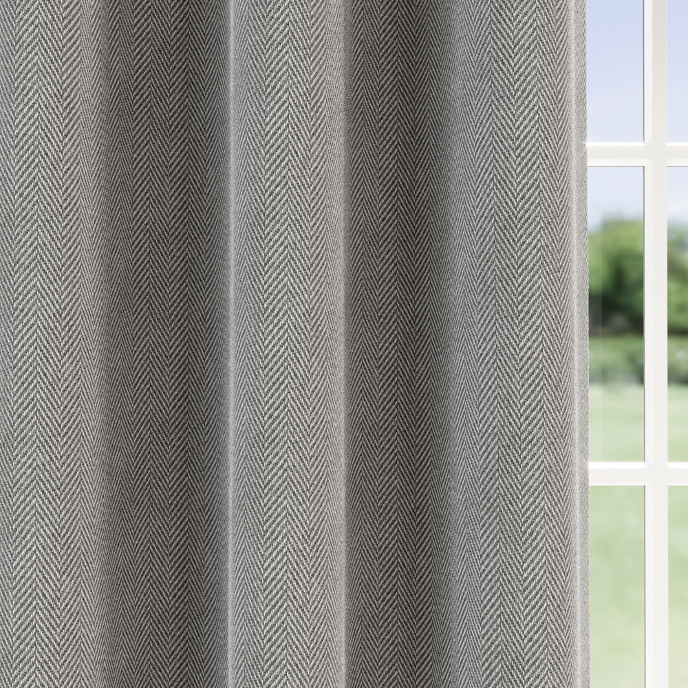 Enhanced Living Grey Herringbone Blackout Eyelet Thermal Curtains 168 x 183cm Image 3
