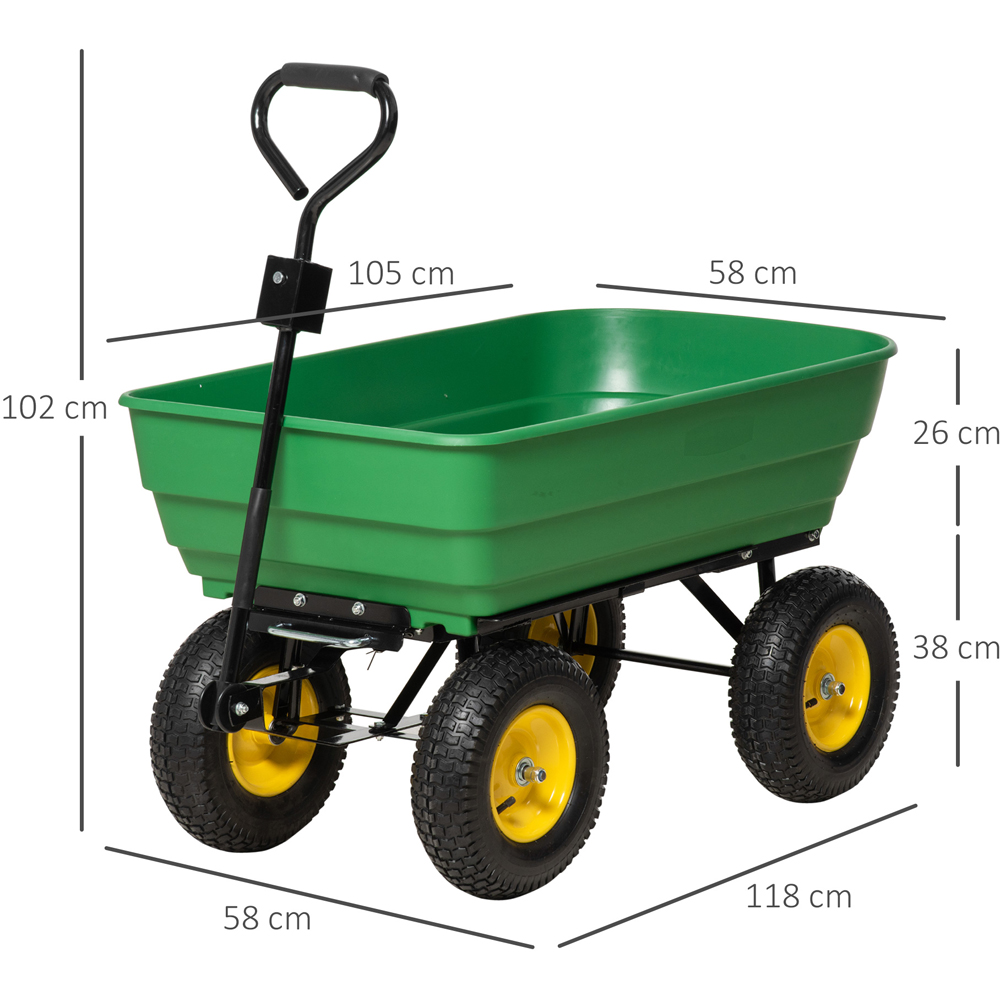 Outsunny 125L Green Heavy Duty Trolley Garden Cart Image 8